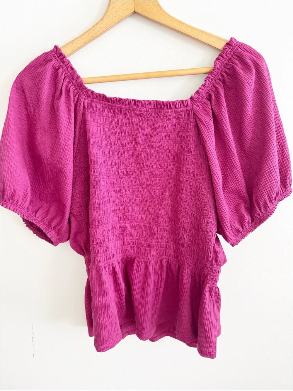 Old navy dark pink peplum smocked baby doll short sleeve top size XL